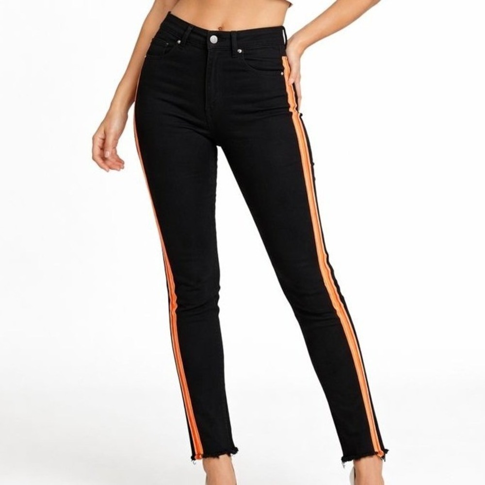 CARMAR Black Jeans Orange Stripe Side‎ Raw Hem Size 28